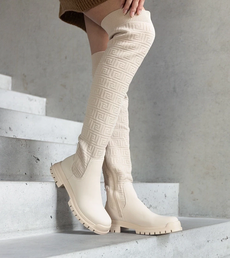 Gemre Cizme bej din material cu finisaj mat Scarlett