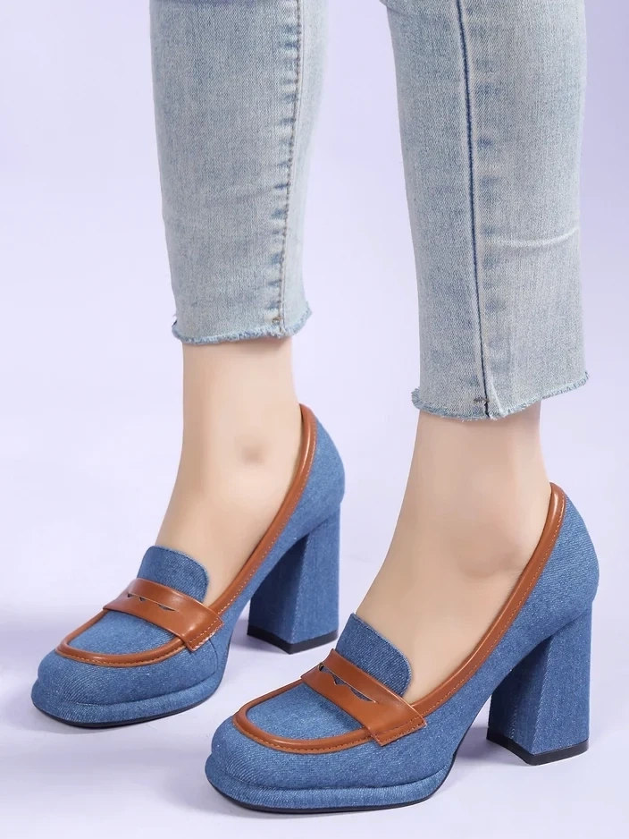 Resti Women&#039;s denim moccasins on a block heel Jozenas