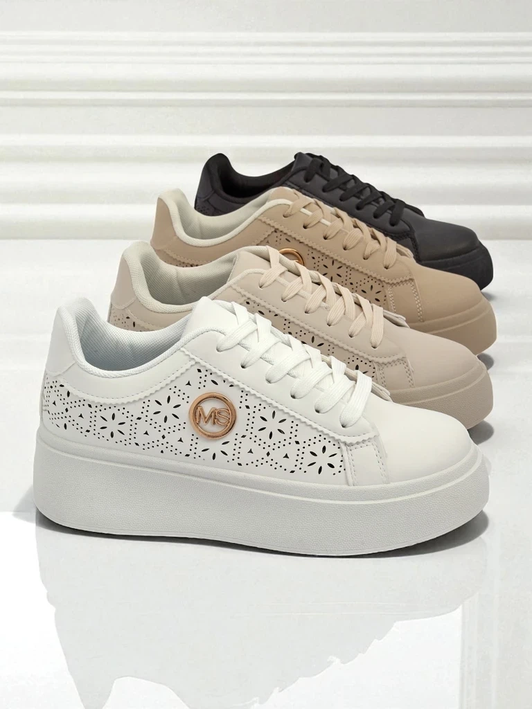 Resti Aelia women&#039;s platform sneakers white openwork ecru