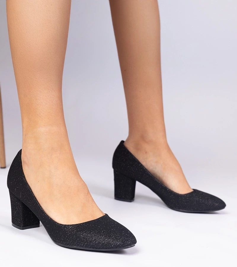 Gemre Pantofi negri de damă cu finisaj textil Surima