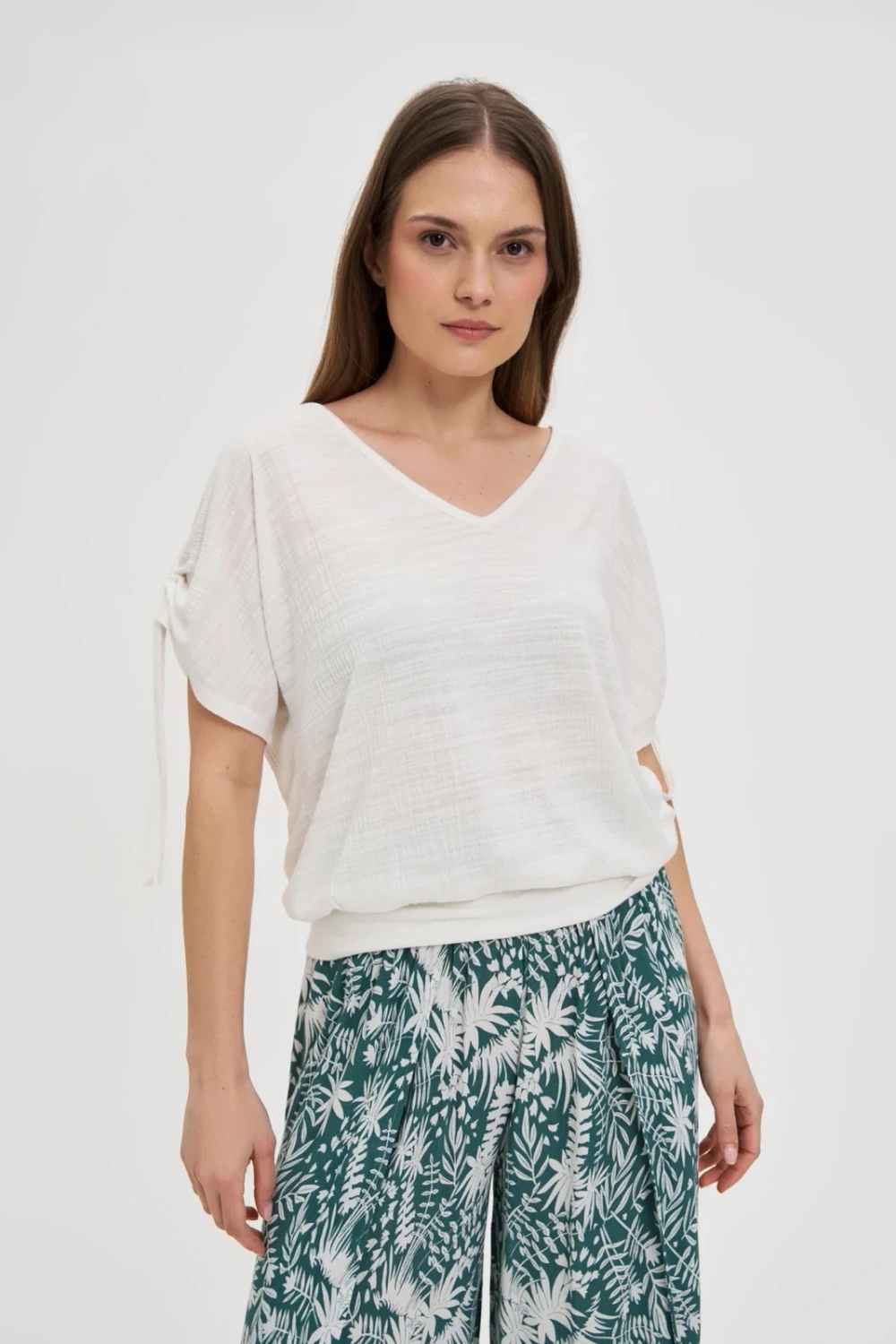 Marisse White Blouse With A V-Neck