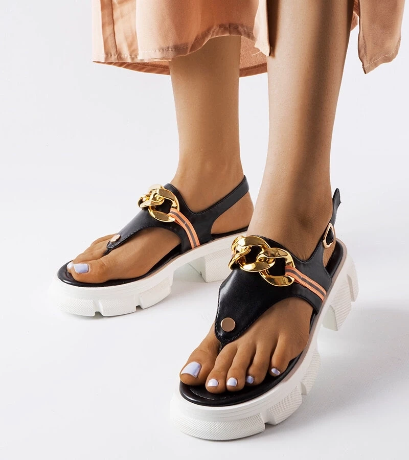 marka niezdefiniowana Breana sandale negre-japaneze pe o talpă solidă