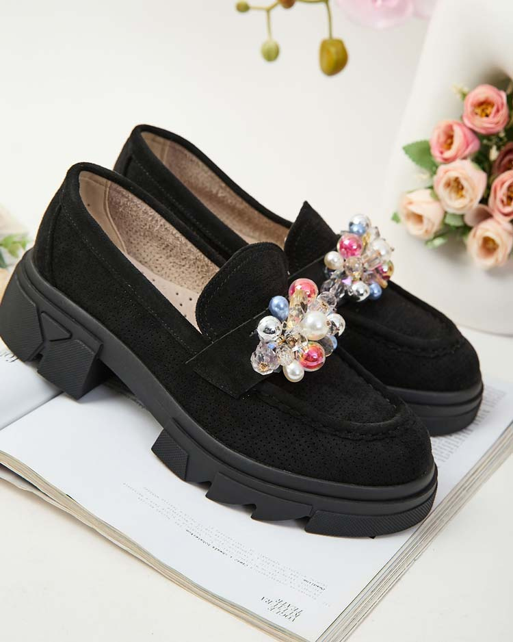 Resti Black women&#039;s moccasins with colorful Glam crystals