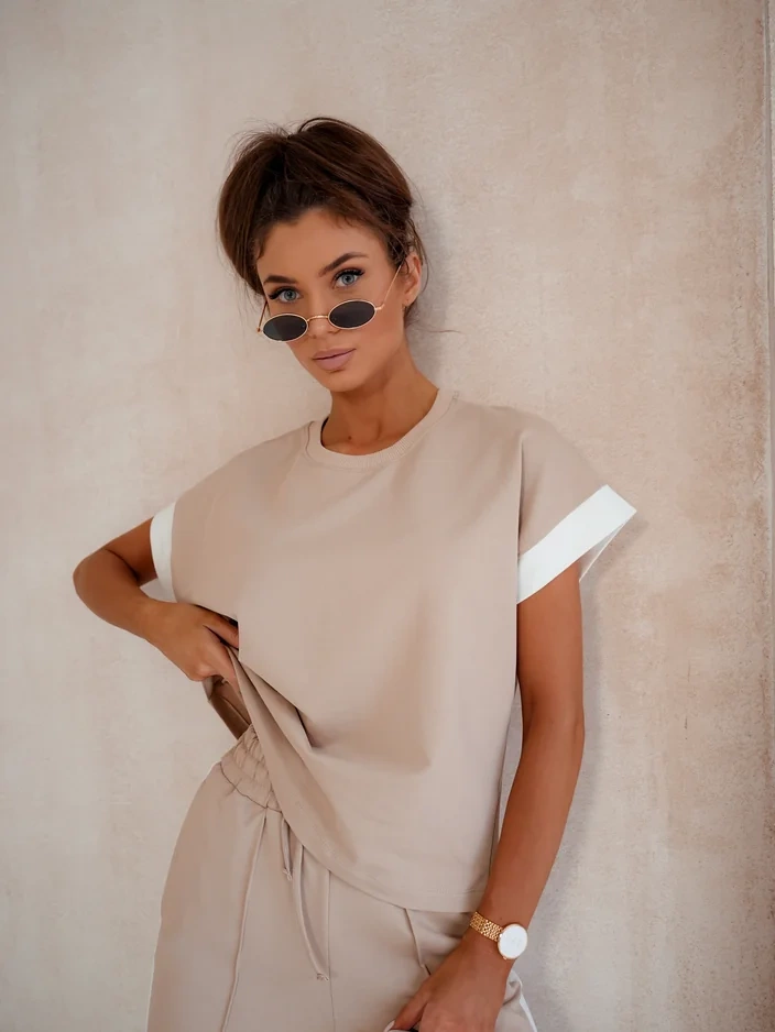 Resti Women's Cotton Set with Short Sleeves and Flared Pants