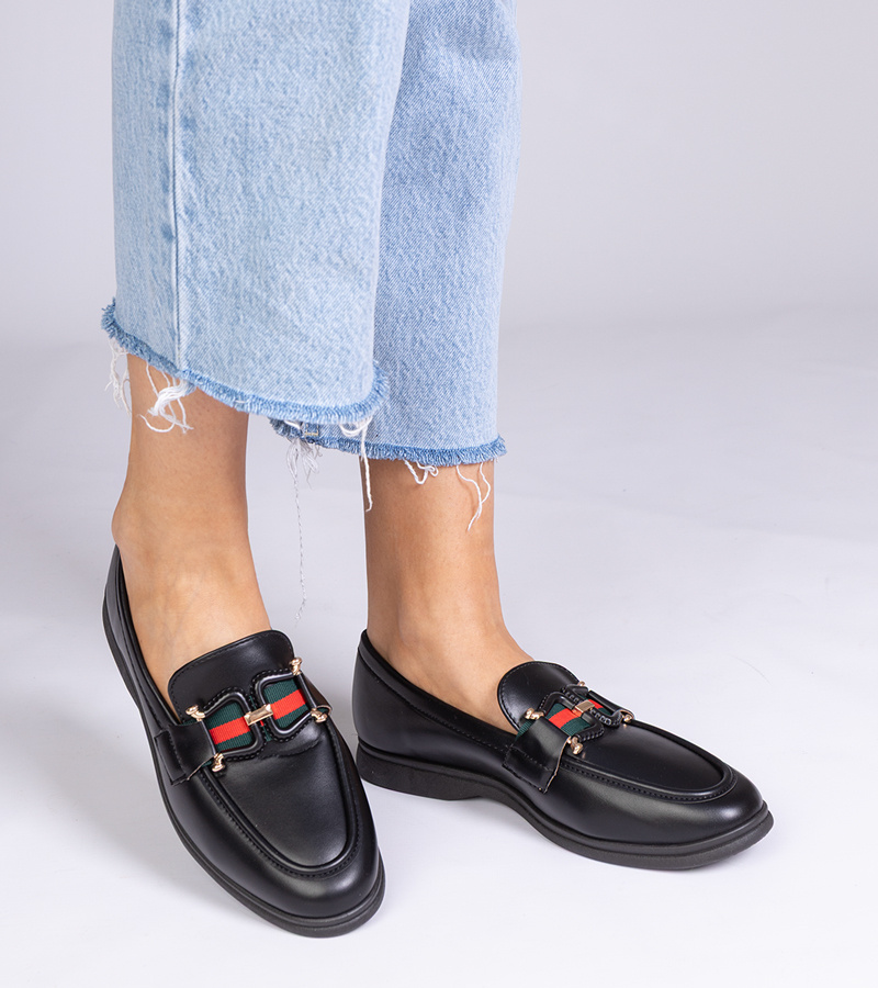 Gemre Mocasini negri din piele ecologică cu decorațiune Kalenda