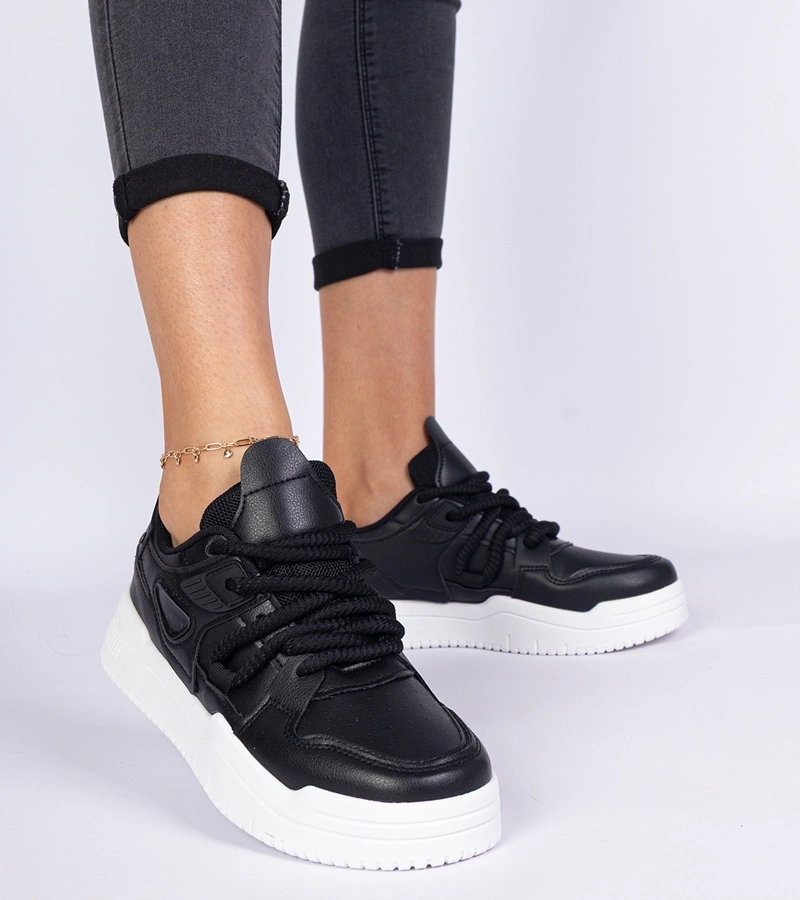 Gemre Pantofi sport negri de damă cu șireturi groase Kayota