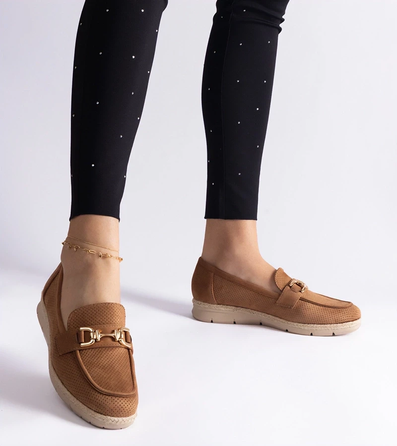 Gemre Mocasini de damă din piele ecologică întoarsă caramel Sandoval