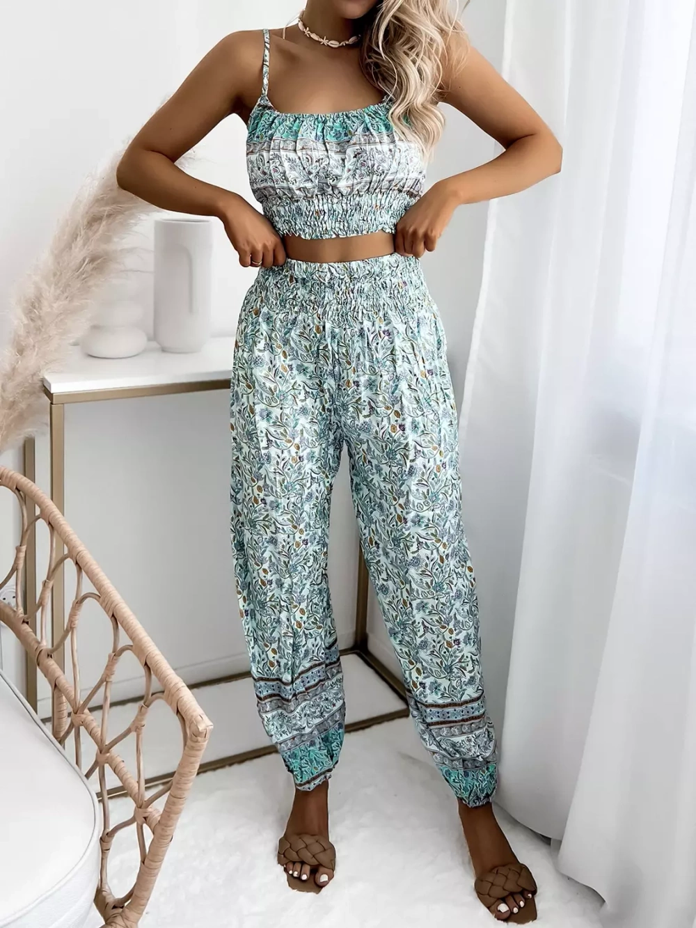 Resti Mint print women's set- Clothing