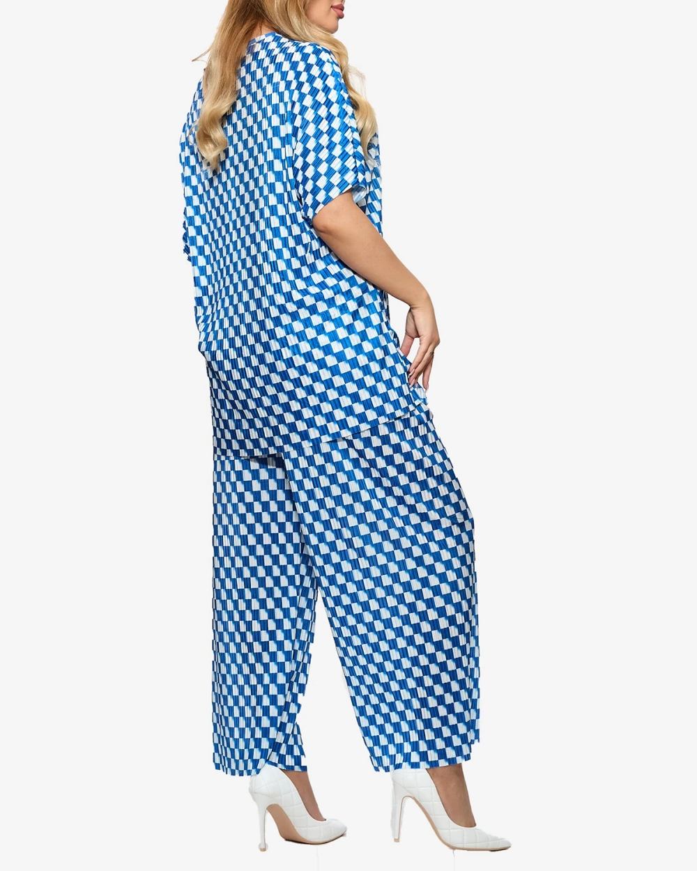 Resti Blue women's pleated patterned set - Clothing