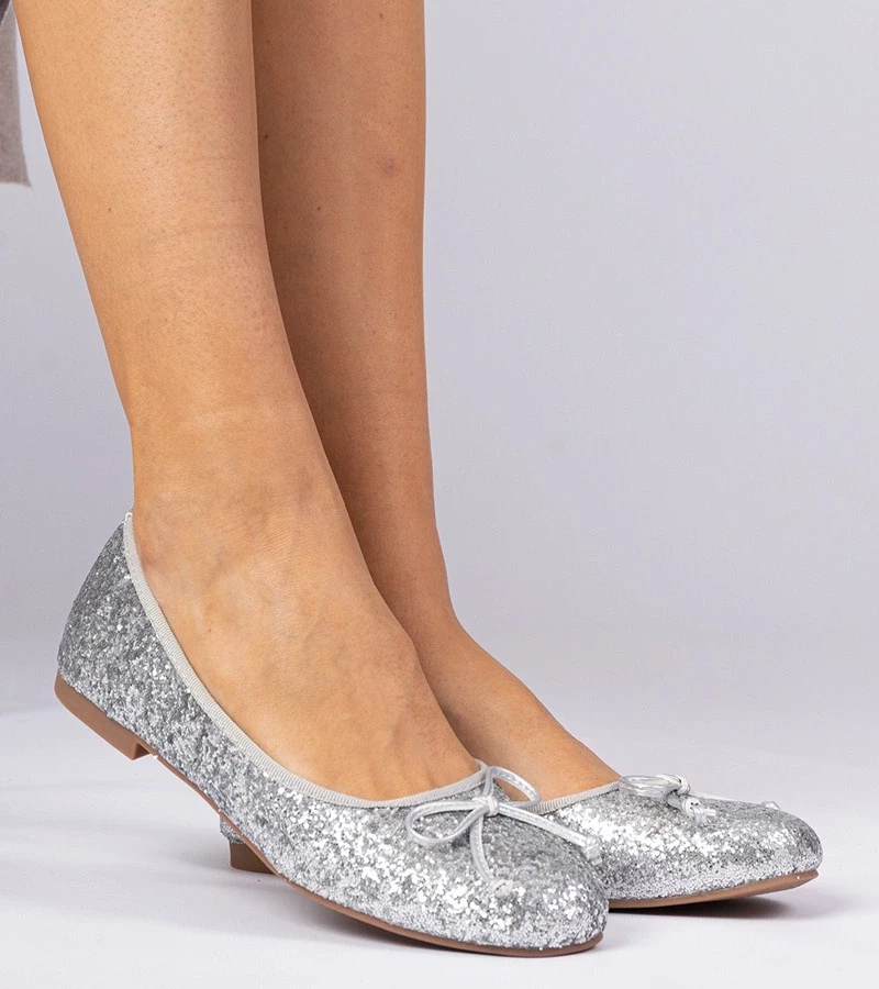 marka niezdefiniowana Silver glitter ballet flats with bow Vellas
