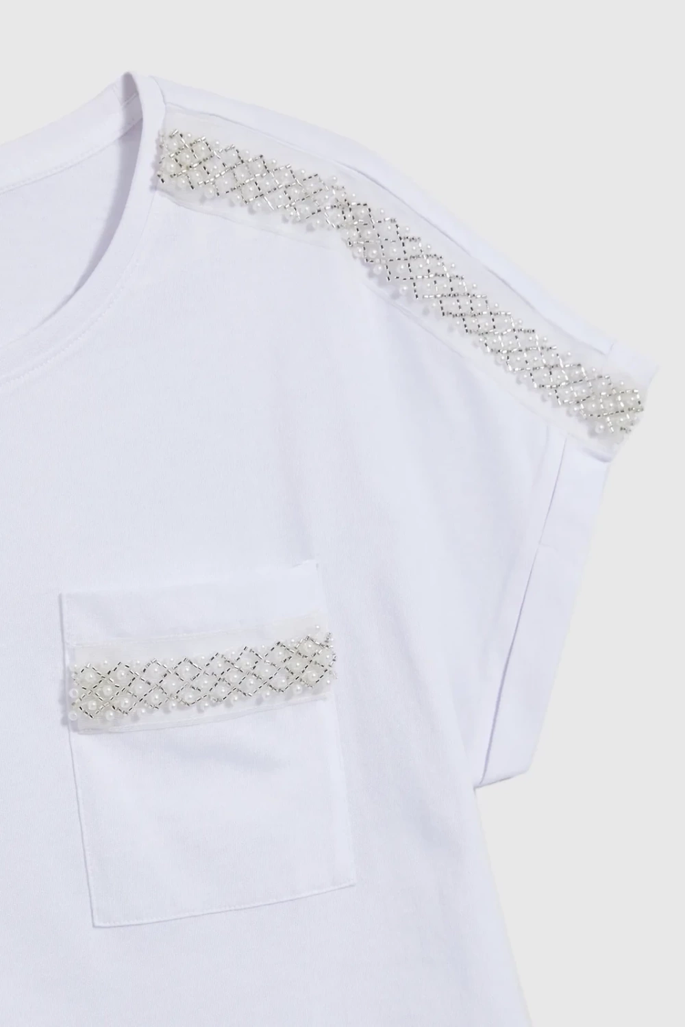 Marisse Cotton T-Shirt Decorated With Beads, White