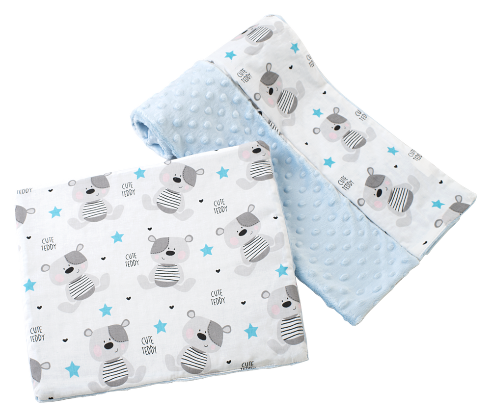 Medi Partners Quilt 75x100 + pillow 35x30 cotton + minky – Teddy + blue minky
