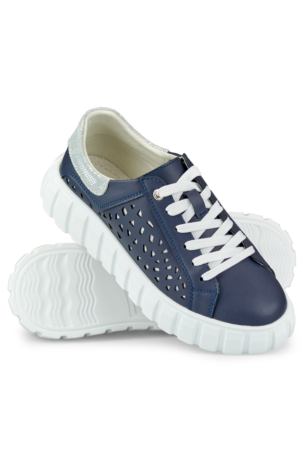 primohurt Granatowe buty sportowe damskie ze skóry naturalnej