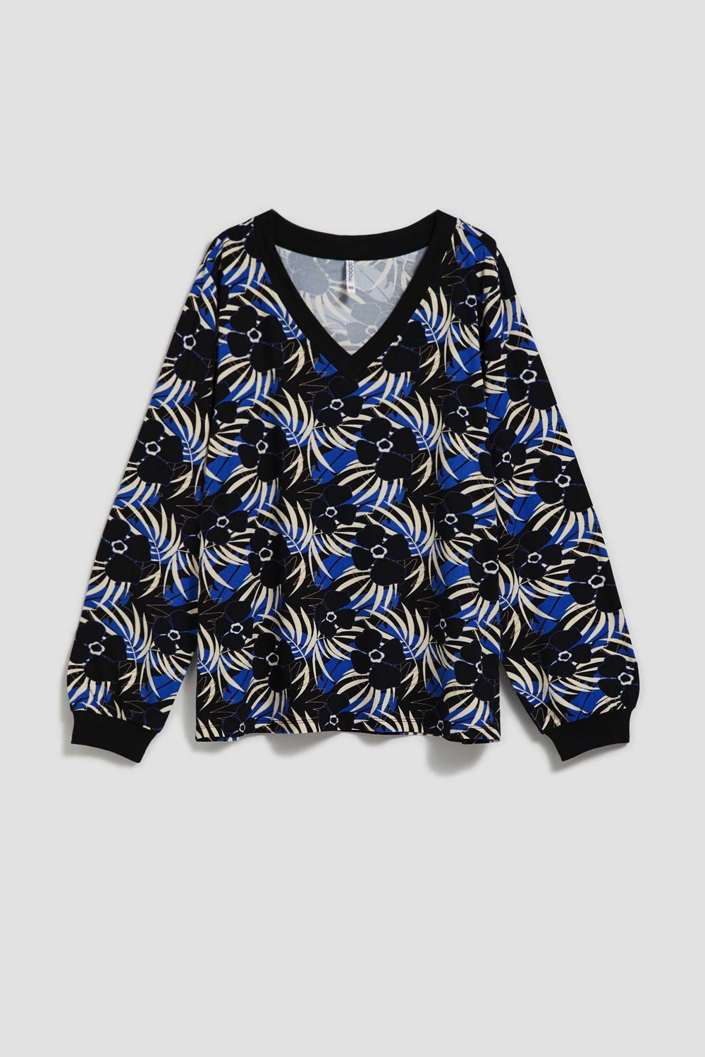 Marisse Patterned V-Neck Blouse, Black