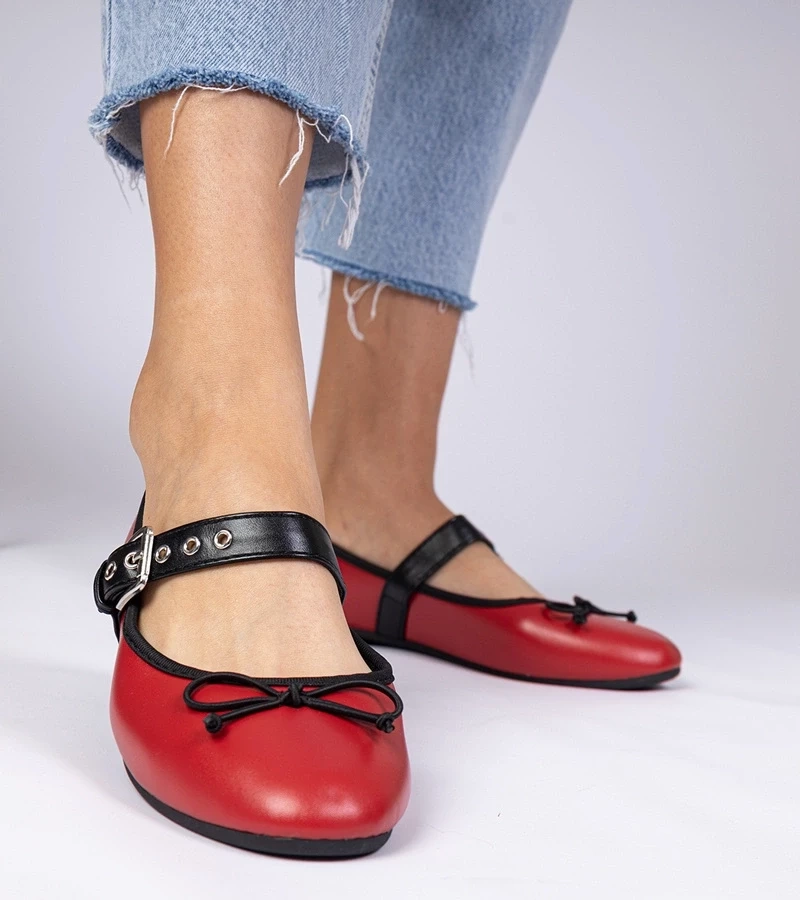 marka niezdefiniowana Red women's ballet flats with bow Mansy