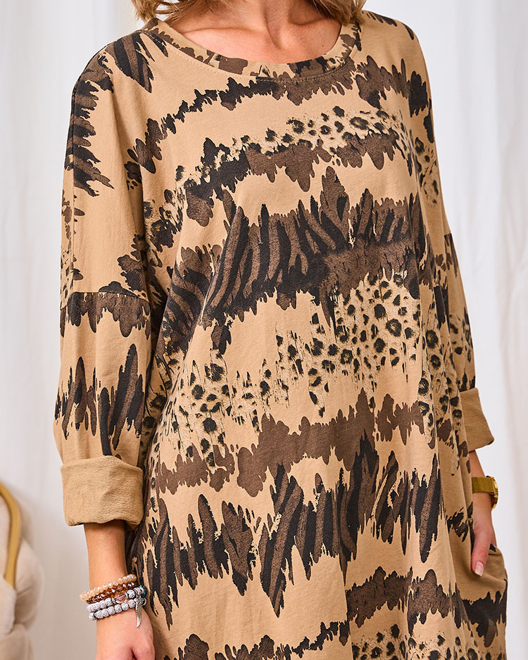 Resti Patterned women's light brown dress