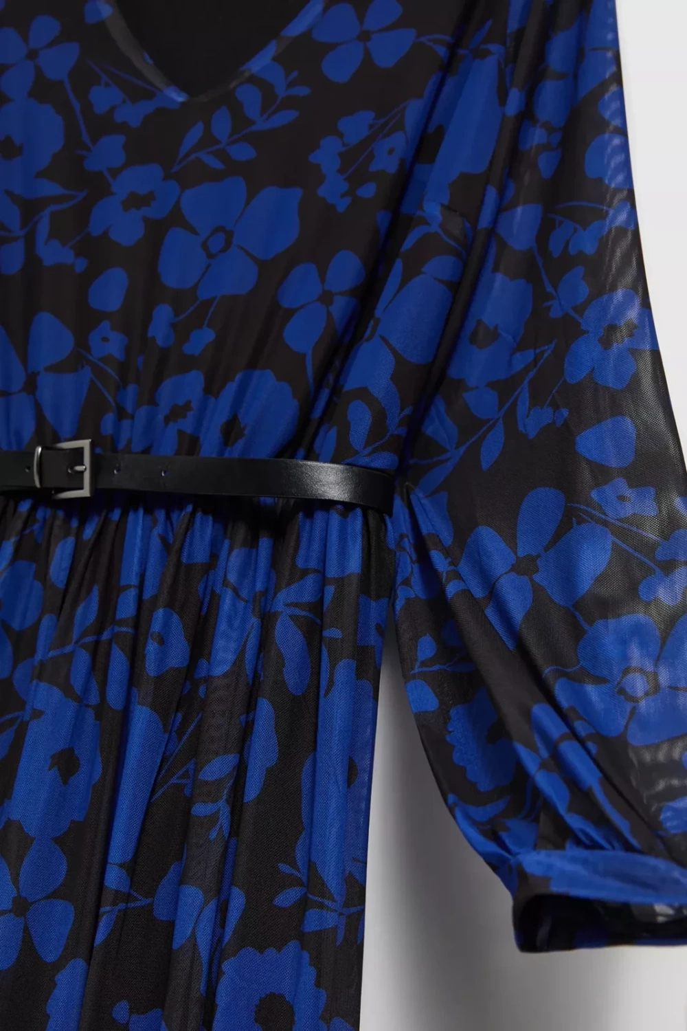 Marisse Blue Floral Print Dress With Belt