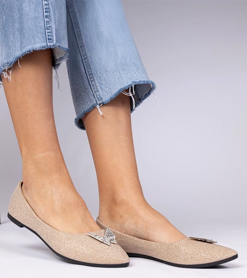 marka niezdefiniowana Champagne glitter ballet flats with butterfly Denny