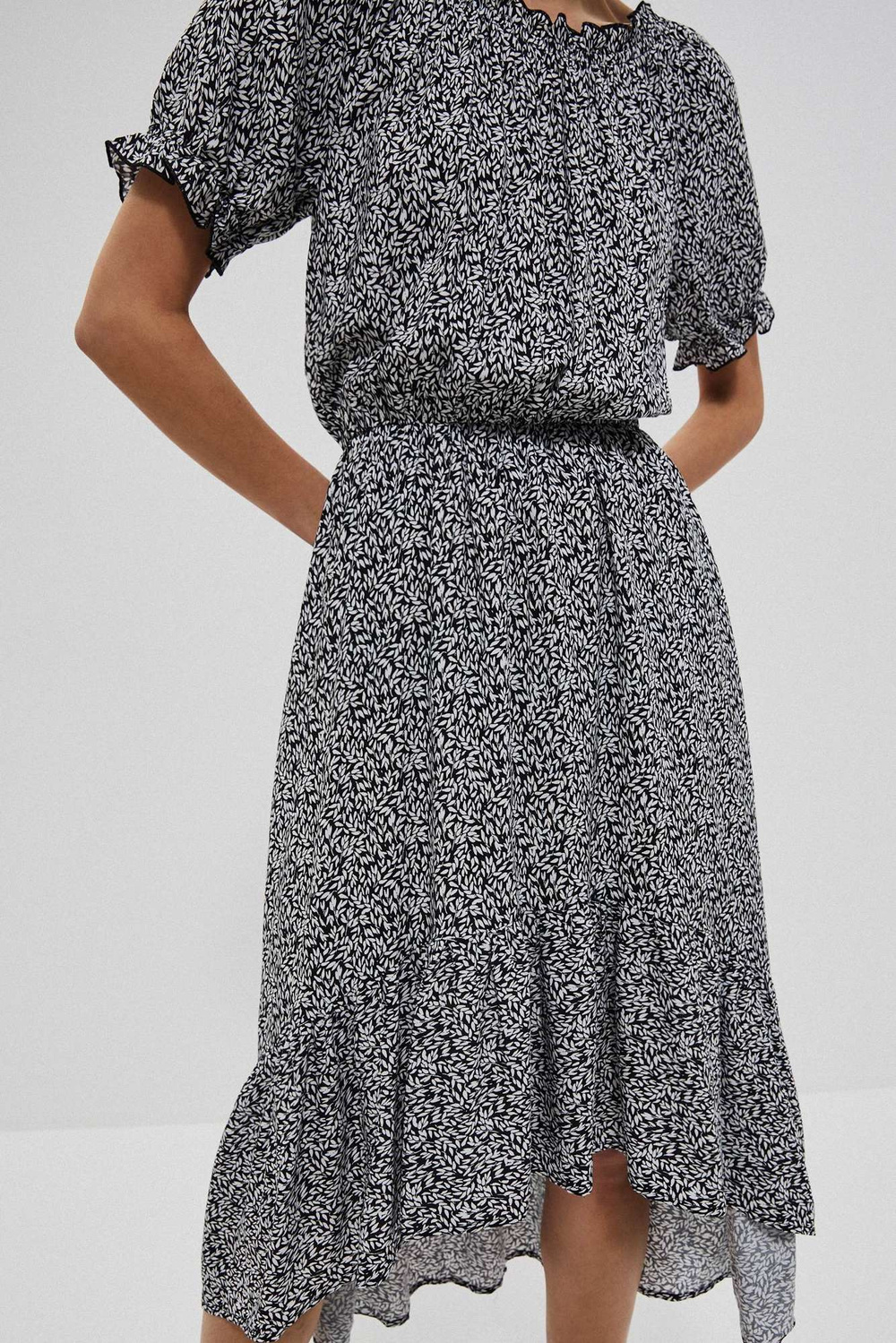 Marisse Patterned Viscose Dress L-Su-3756 Black