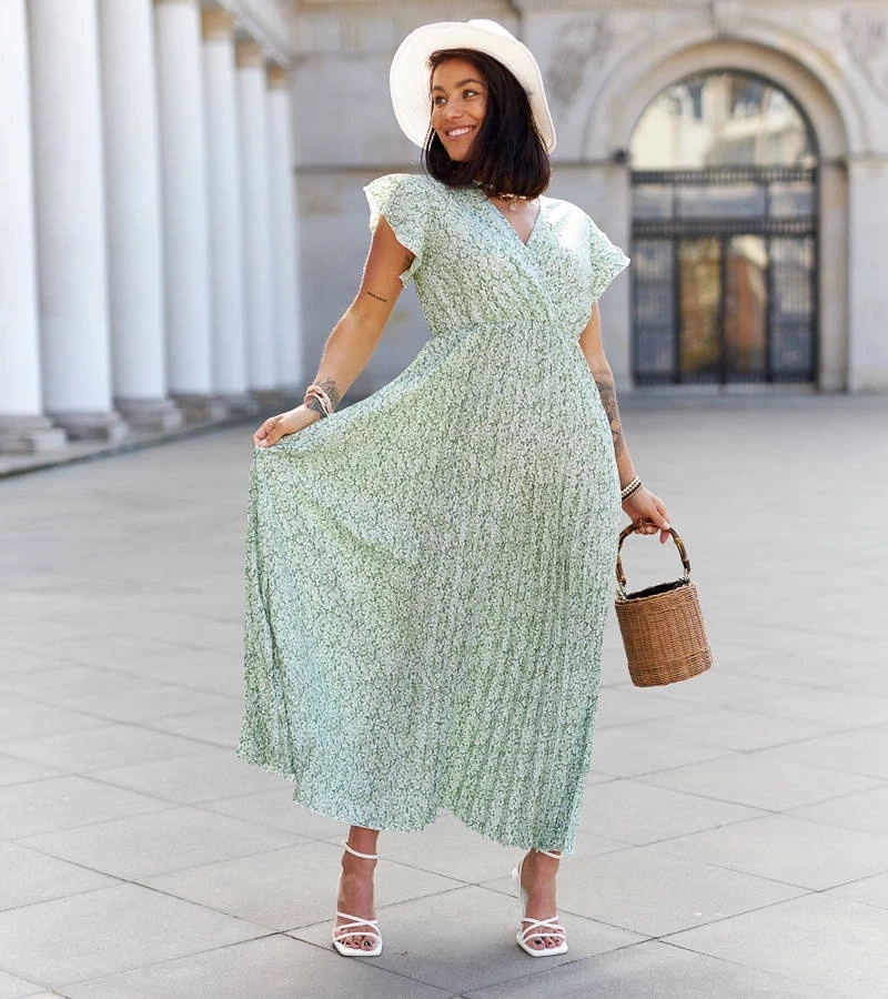 Gemre Rochie maxi verde cu flori de Dorina