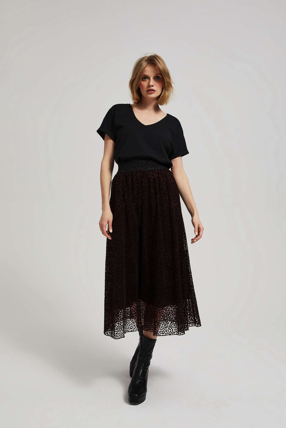 Marisse Chestnut Flared Midi Skirt