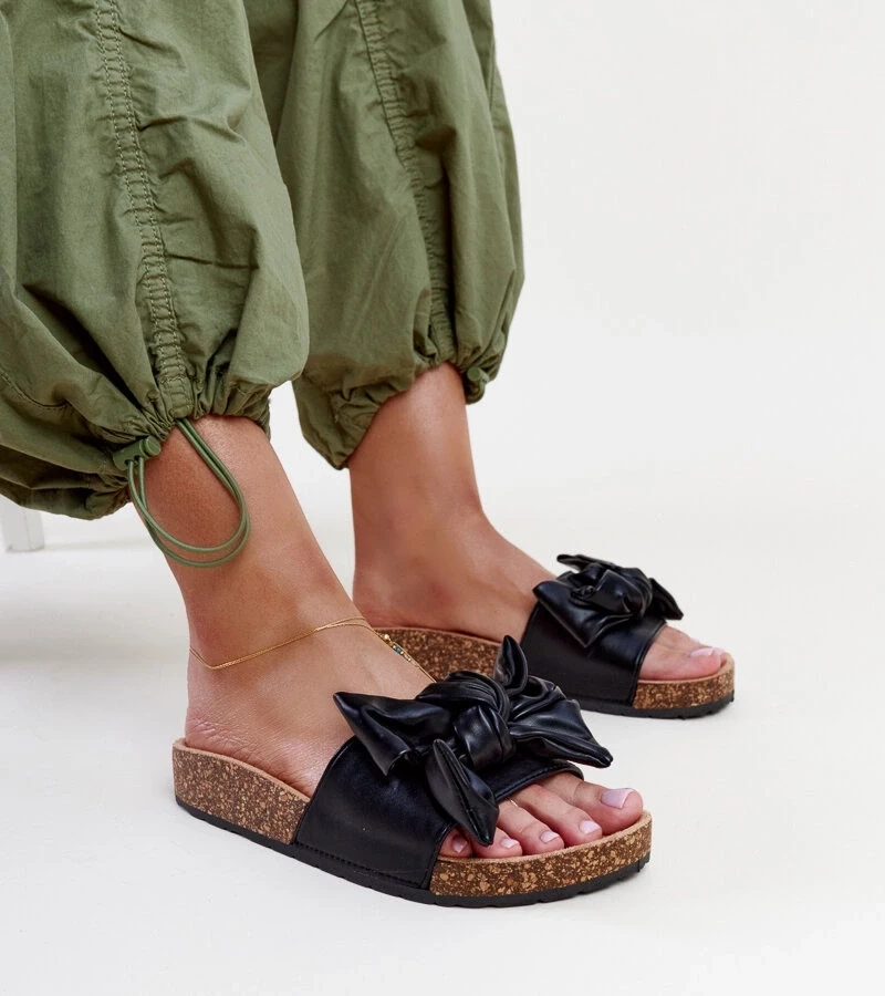 marka niezdefiniowana Papuci negri pe talpă de plută cu fundiță Petresa