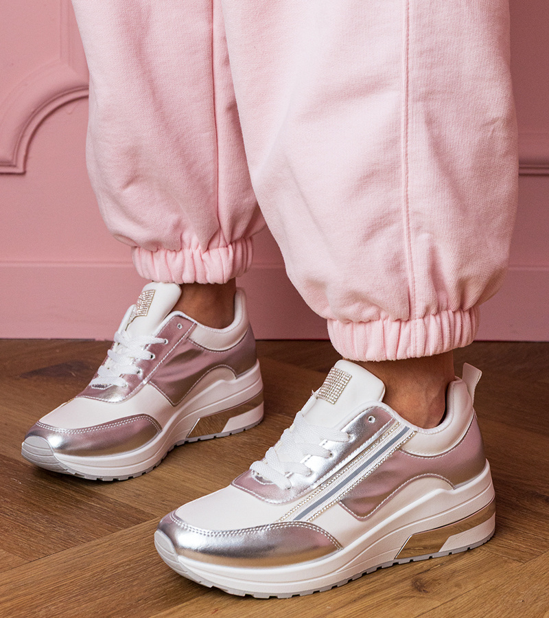 Gemre Adidași albi cu zirconii și inserție metalică Garsi