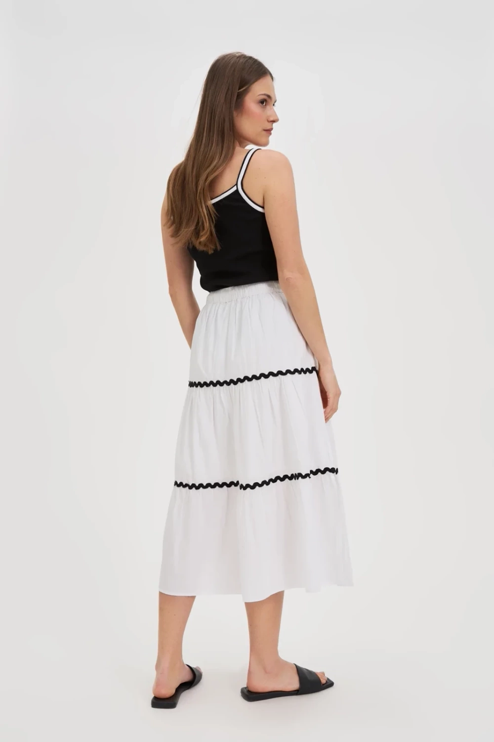 Marisse White Cotton Midi Skirt