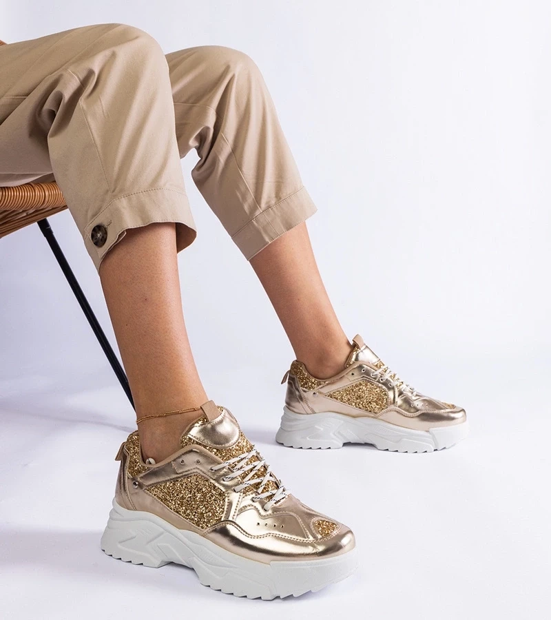 Gemre Adidași aurii de damă cu inserții sclipitoare Caraballo