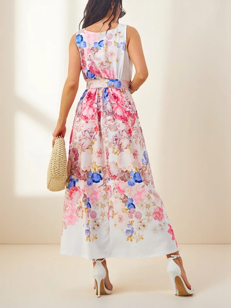 Resti Women's viscose midi dress with straps, with a belt in various flowers