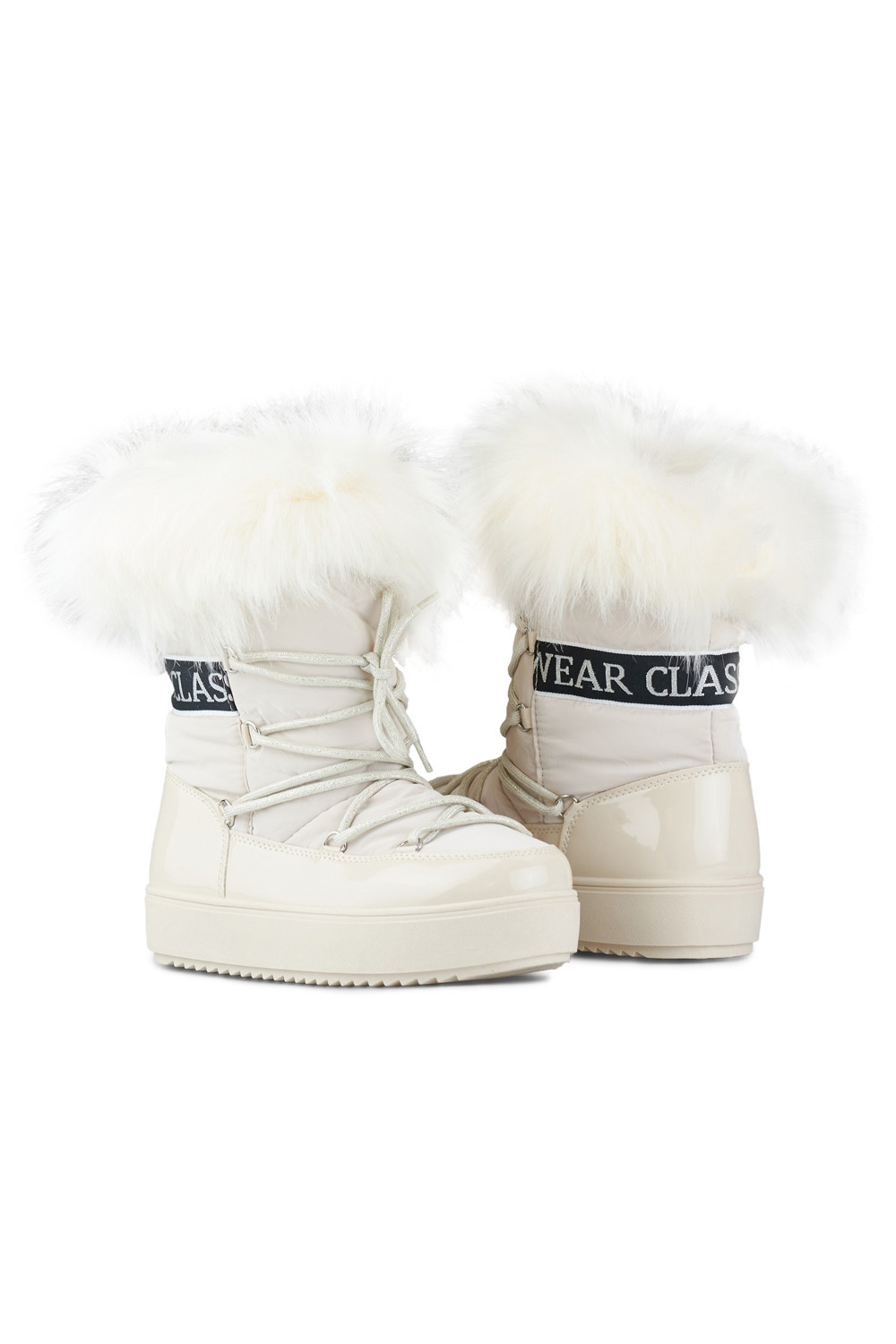 primohurt Beżowe śniegowce damskie z ozdobnym futerkiem