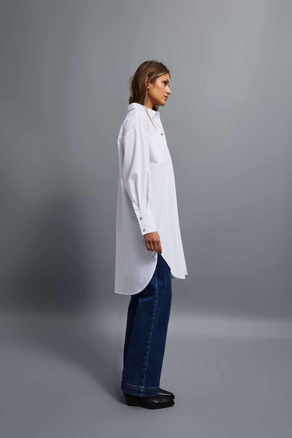 Marisse Oversized Shirt With Gold Buttons, White