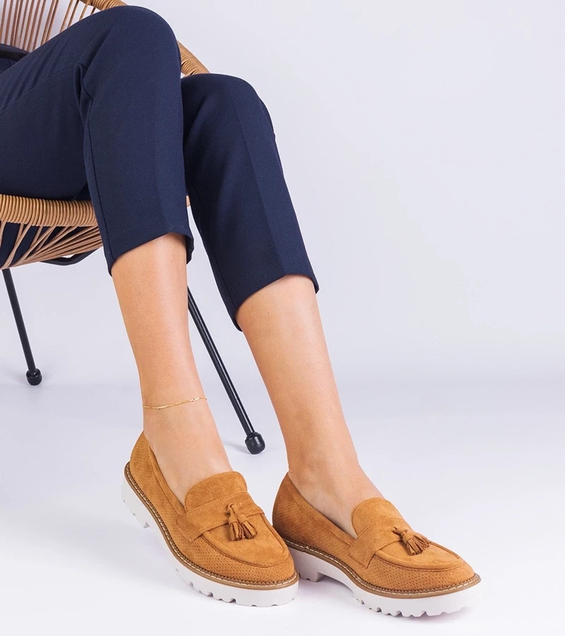 Gemre Balada mocasini de damă maro din piele ecologică întoarsă cu ornamente