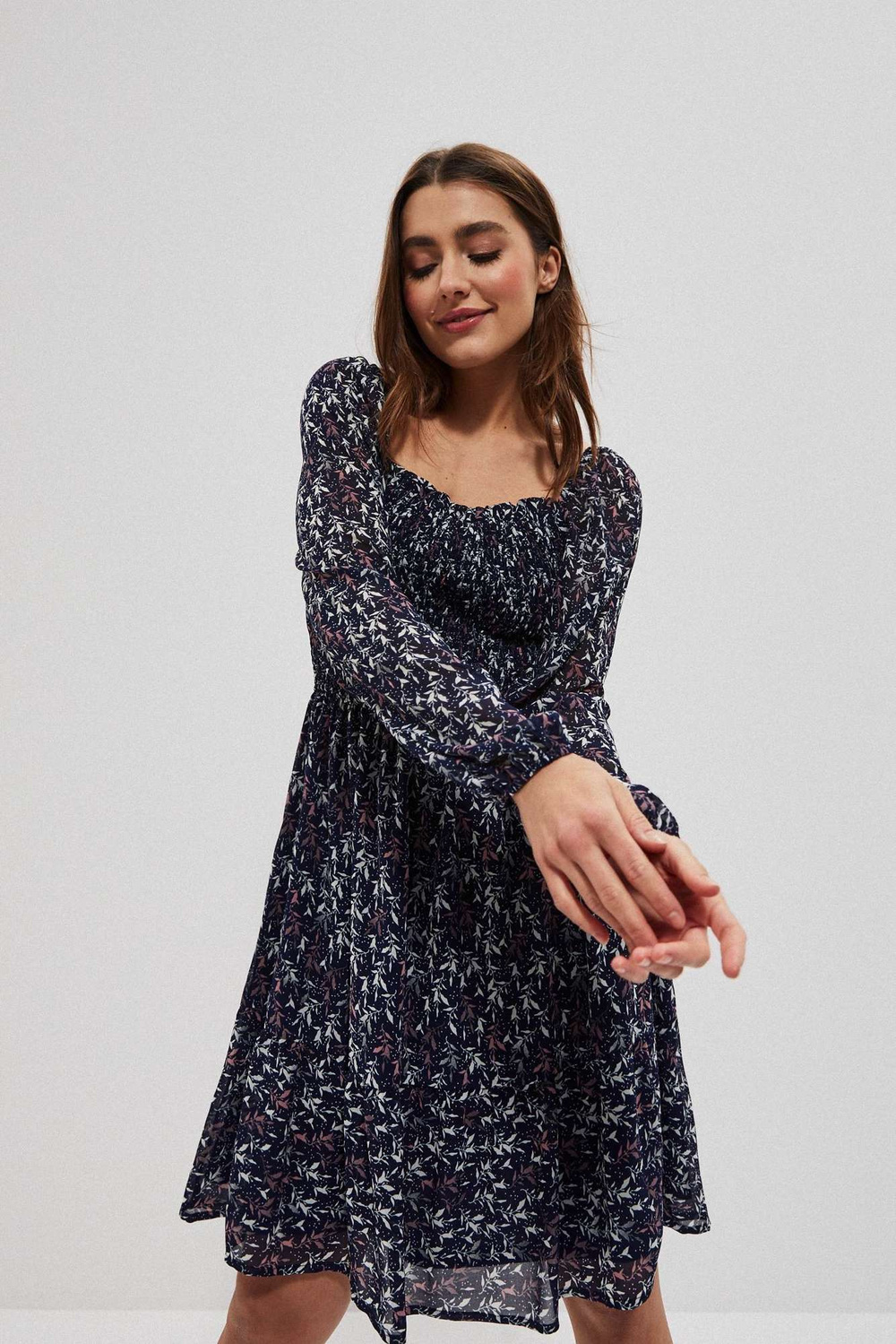 Marisse Patterned Dress L-Su-3717 Navy