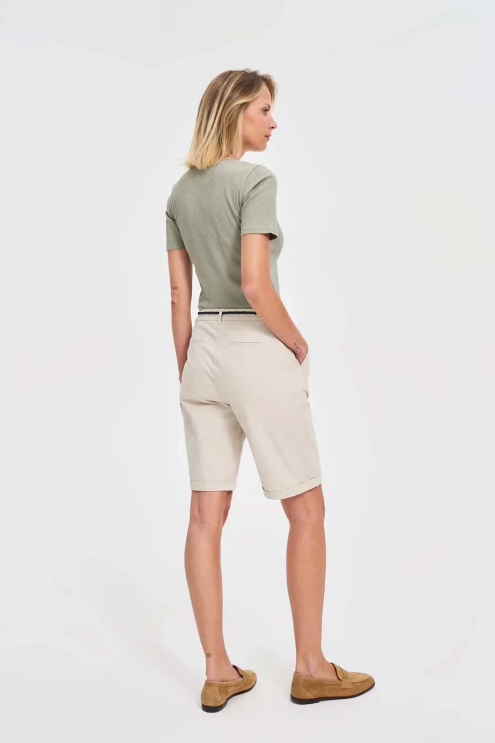 Marisse Beige Cotton Shorts With A Belt