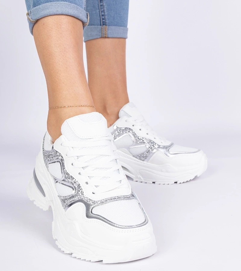 Gemre Adidași albi de damă decorați cu sclipici Sandoria