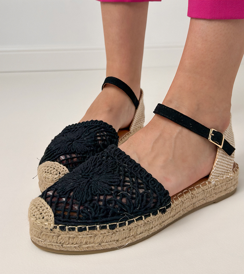 Gemre Sandale negre espadrile decupate Santos