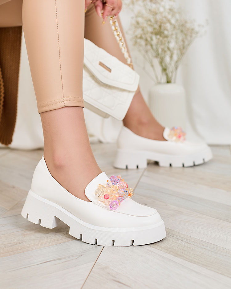 Resti White women&#039;s moccasins with colorful crystals Crystal Glam