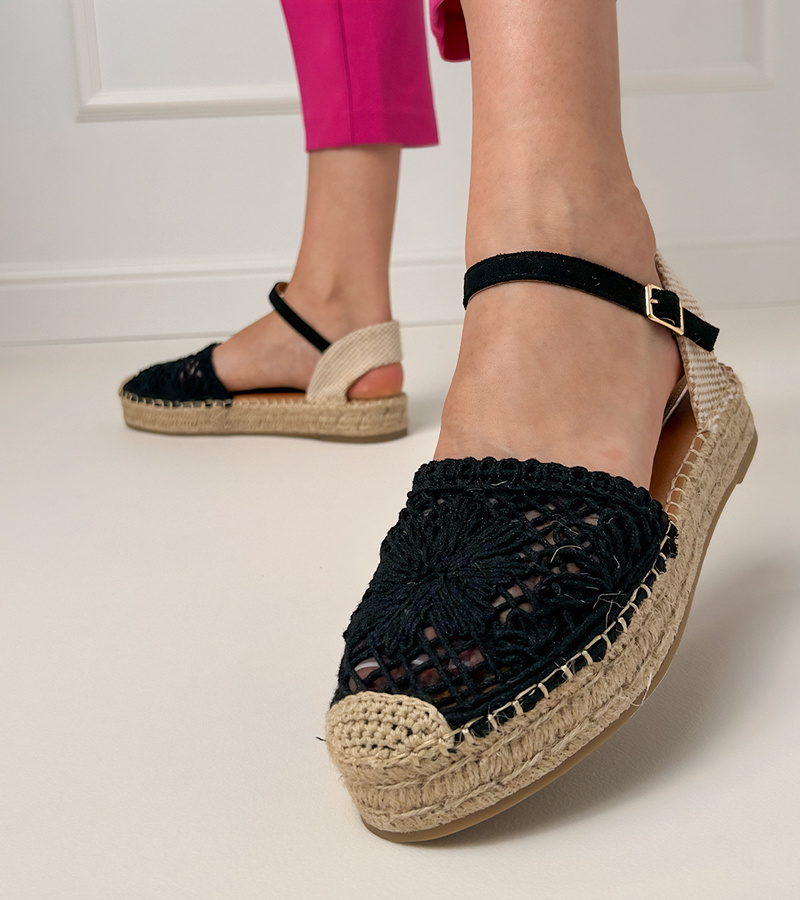 Gemre Sandale negre espadrile decupate Santos