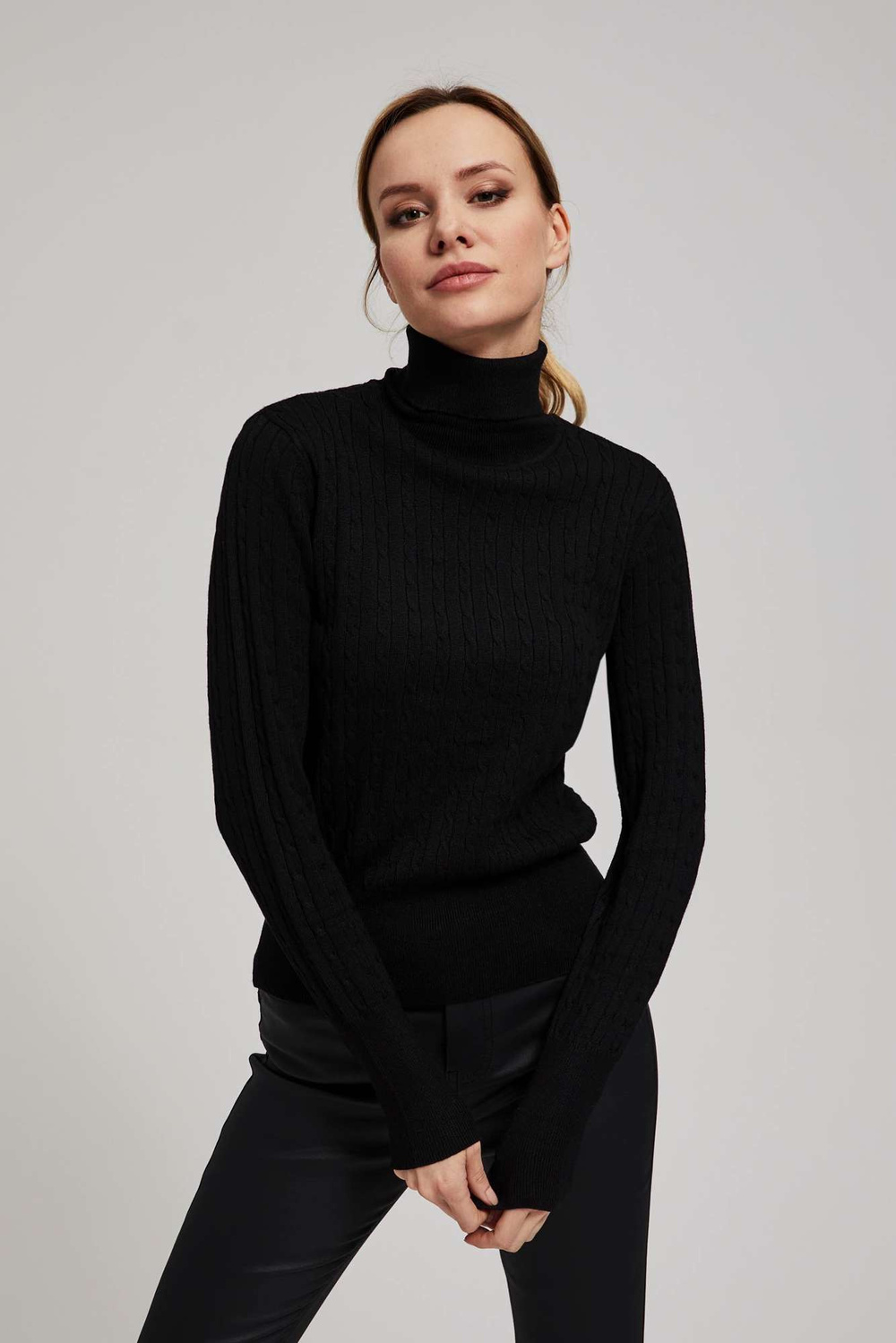 Marisse Thin Turtleneck Sweater, Black
