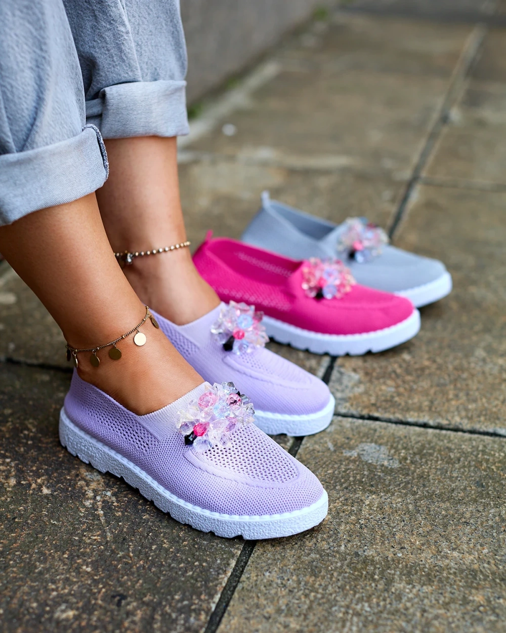 Resti Purple women&#039;s fabric moccasins with crystals Fezens