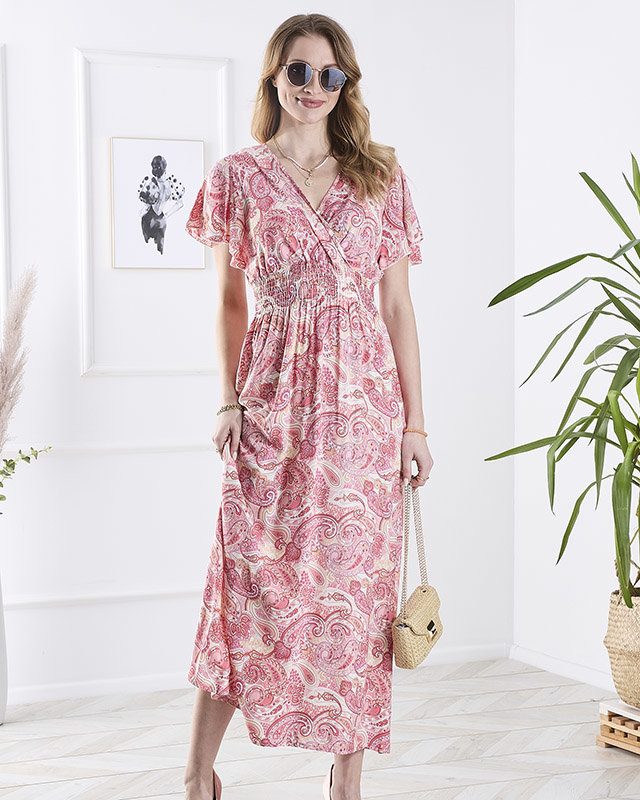 Resti Patterned pink womens midi dress Clothing