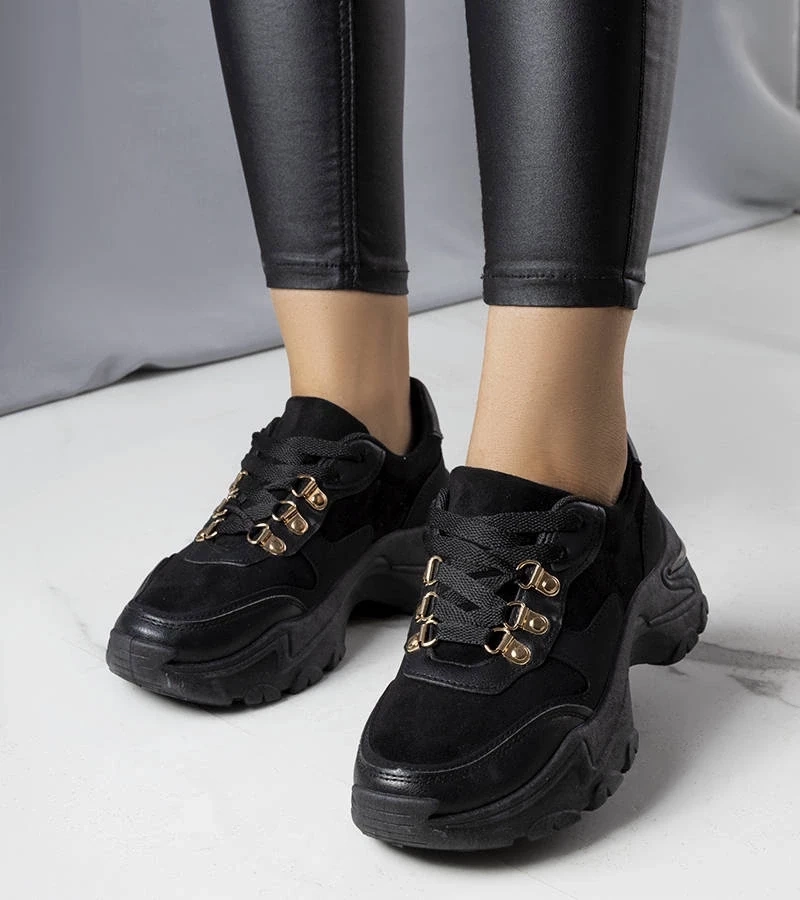 Gemre Adidași negri din material combinat Jenna