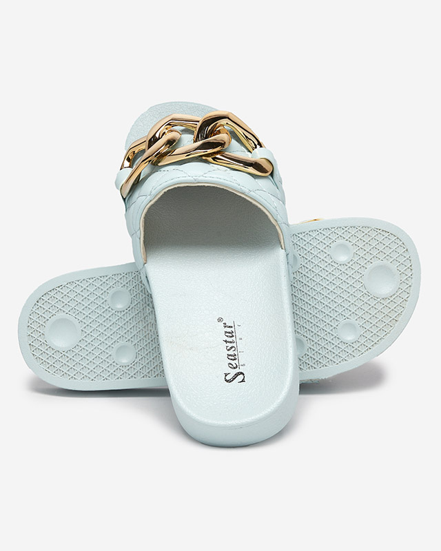 Resti Blue women's quilted slippers with a gold chain Eteris - Footwear