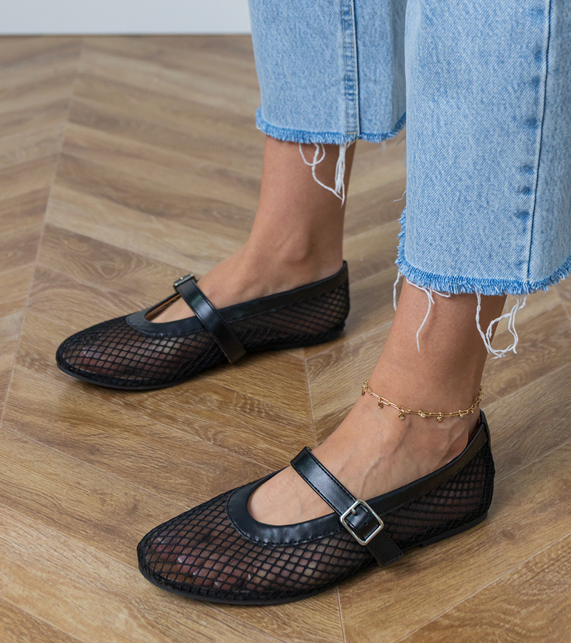 D/CEO Turina black mesh ballet flats with buckle