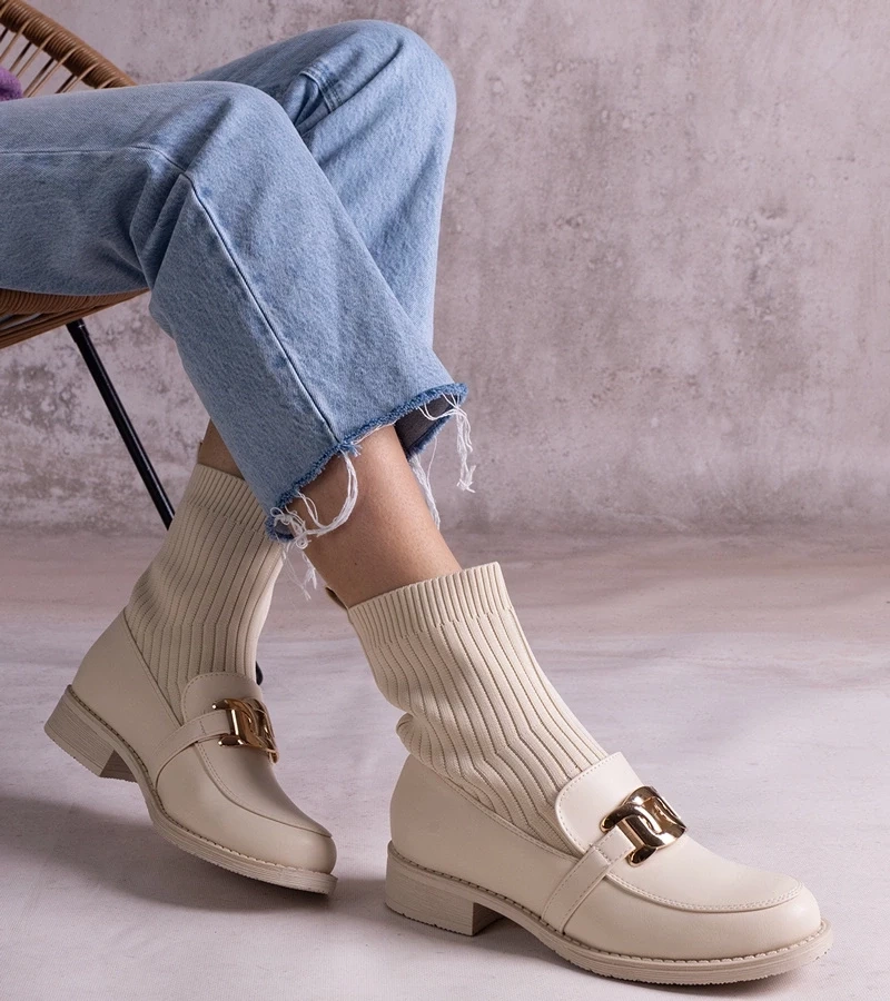 Gemre Botine bej cu partea superioară din material textil Krisa