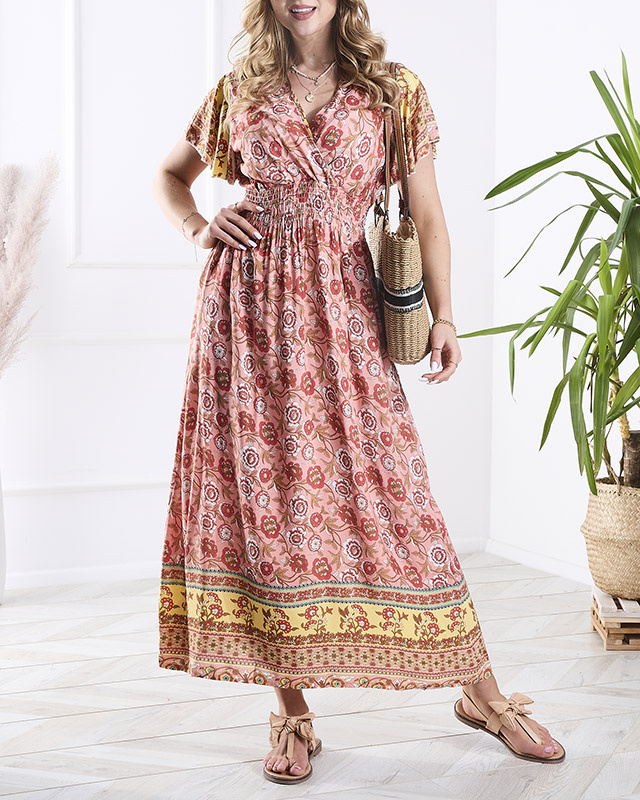 Resti Womens floral maxi dress in pink- Clothing