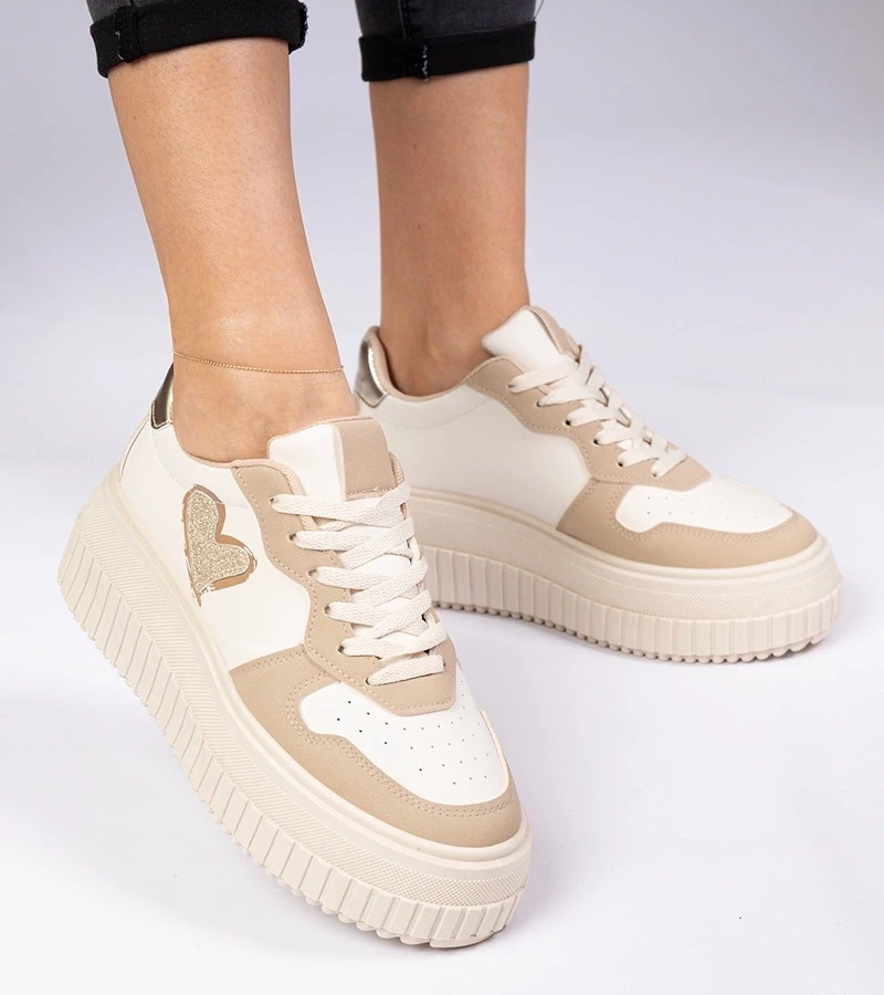 Gemre Adidași maro de damă cu inimioară sclipitoare Laira