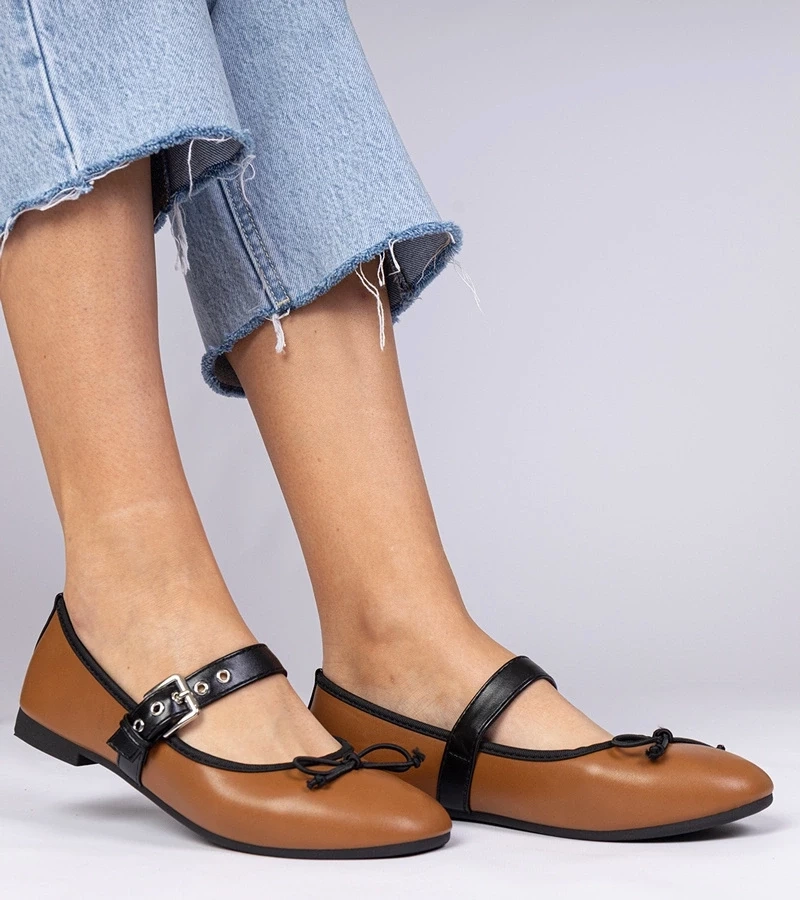 marka niezdefiniowana Brown women's ballet flats with bow Mansy