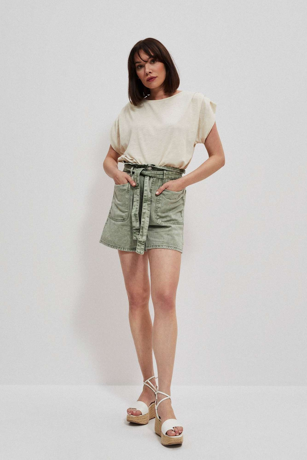 Marisse Paperbag Denim Shorts L-Sh-3713 Cold Brown